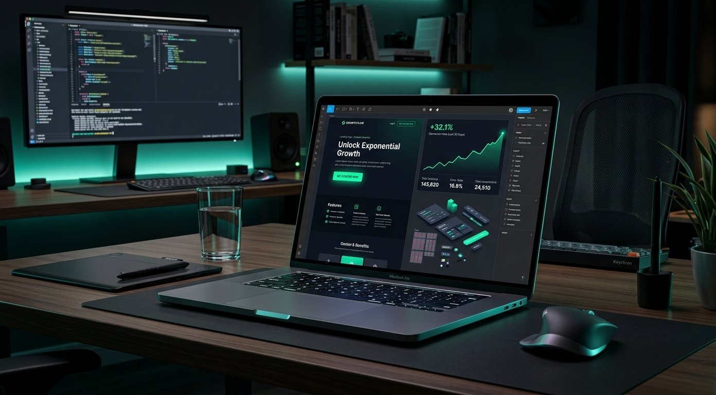 Modern workstation displaying layout strategies for high converting landing pages