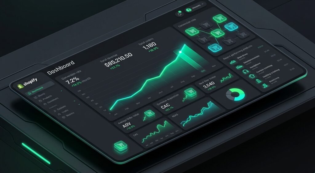 E-commerce dashboard displaying analytics and Shopify CRO strategies metrics