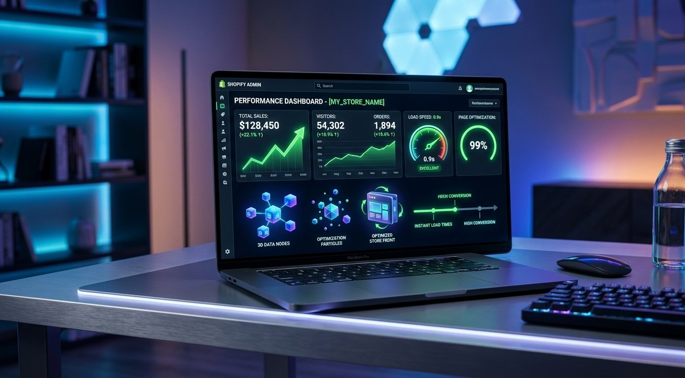 Shopify speed optimization performance dashboard showing fast loading metrics and analytics