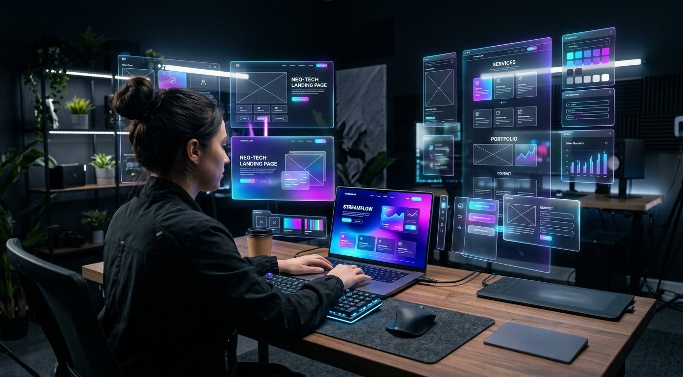 Modern UI UX design best practices interface showing responsive website layout and interactive components